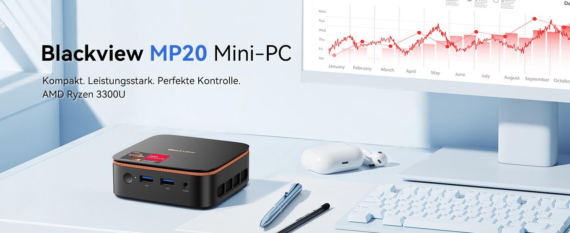 Blackview MP20 Ryzen 3  3300U Desktop-PC, Win 11Pro 3,6 GHz, 16GB RAM 512GB SSD M.2 Mini Computer, 4K Dual Display, WiFi 6, für Zuhause Büro