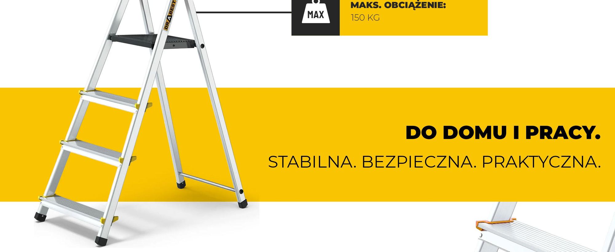 Drabest | Drabina domowa - 4 szczeble - 150 kg - półka - wysokość robocza 2,75 m
