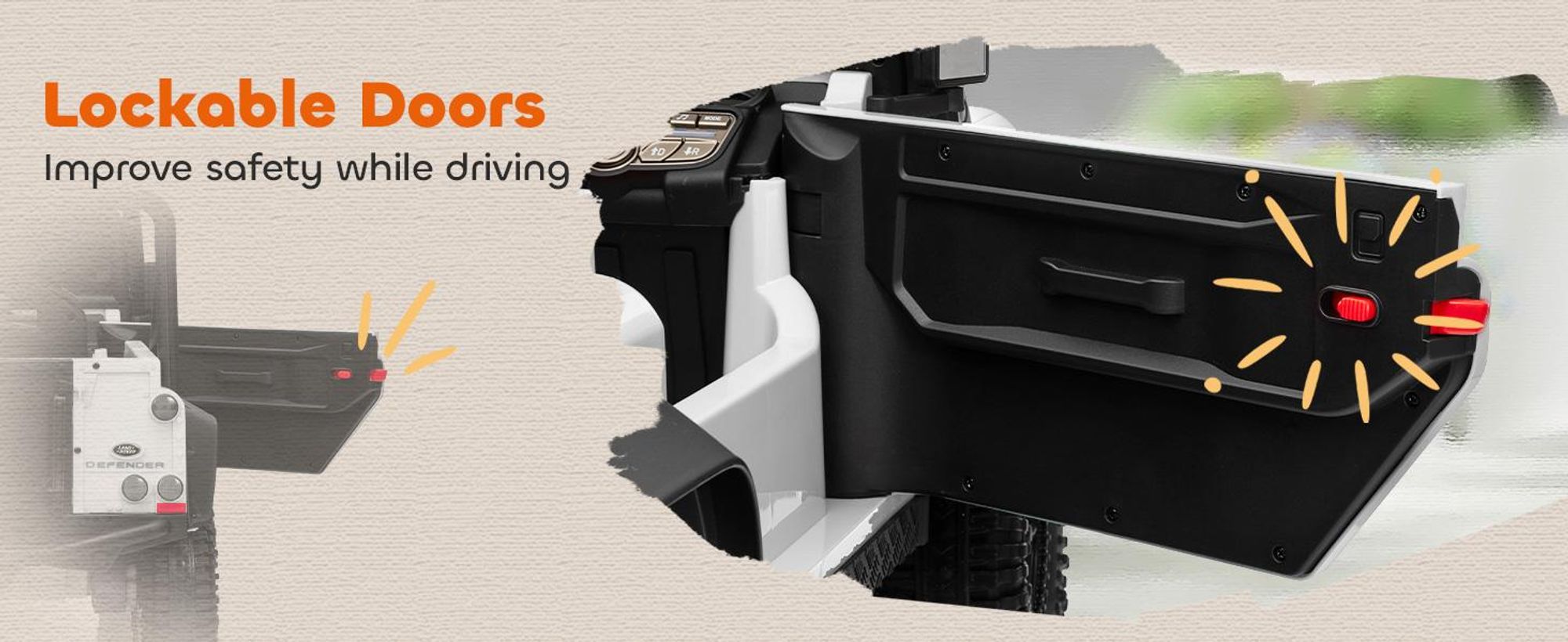 Samochód elektryczny dla dzieci AIYAPLAY, Land Rover Defender 110 SVX 12V 7Ah z pilotem, 2 silniki, samochód dla dzieci z łagodnym startem, łagodnym zatrzymaniem, 4 amortyzatory, klakson, MP3, światło dla 3-5 lat biały
