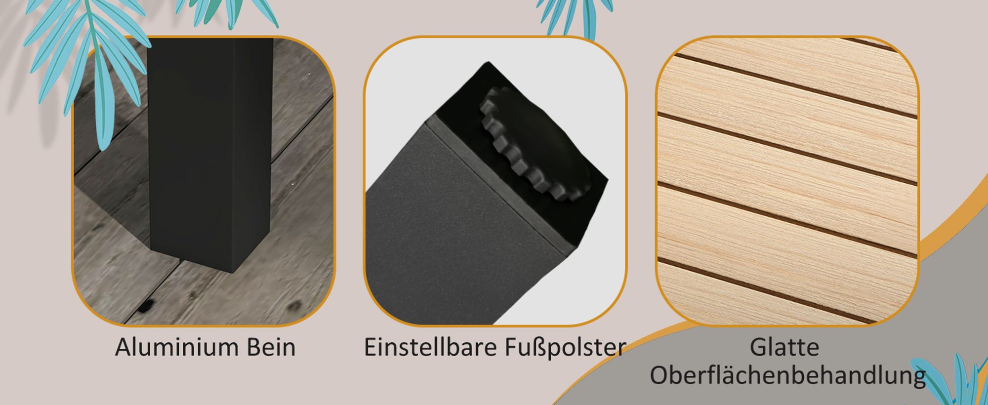 Outsunny Gartentisch Esstisch für 6 Personen Erweiterbarer Terrassentisch Gelb