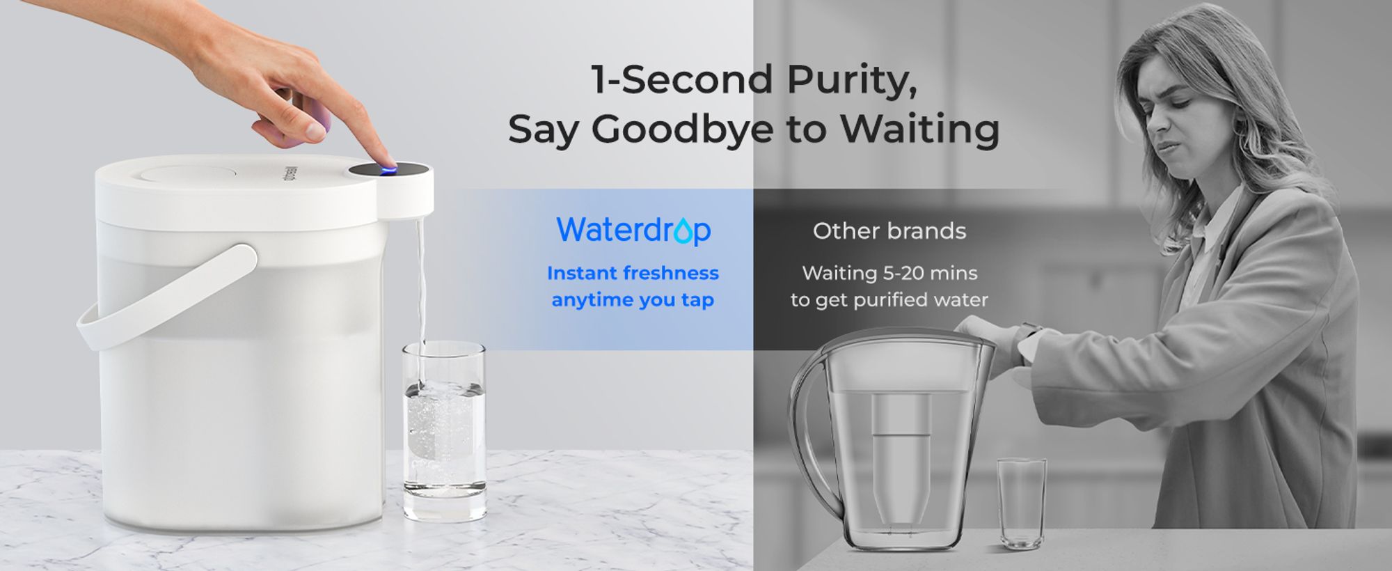 Waterdrop Alkaline Wasserfilterkann, Wiederaufladbar, 3,5 L 6-Stufig Elektrischer Instant-Wasserkrug, Mineralisiertes Alkalisches Wasser, WD-ED11L