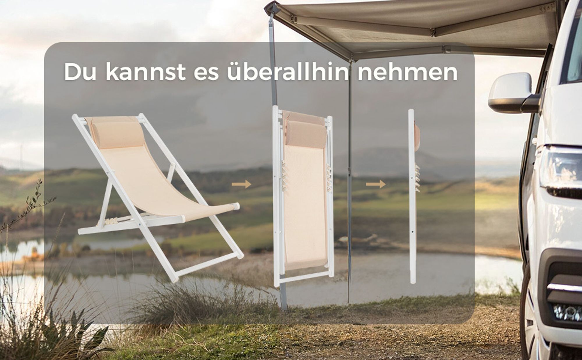 Mondeer 2er Set Sonnenliegen Gartenliege klappbar mit verstellbarer Kopfstütze Weiß und Beige