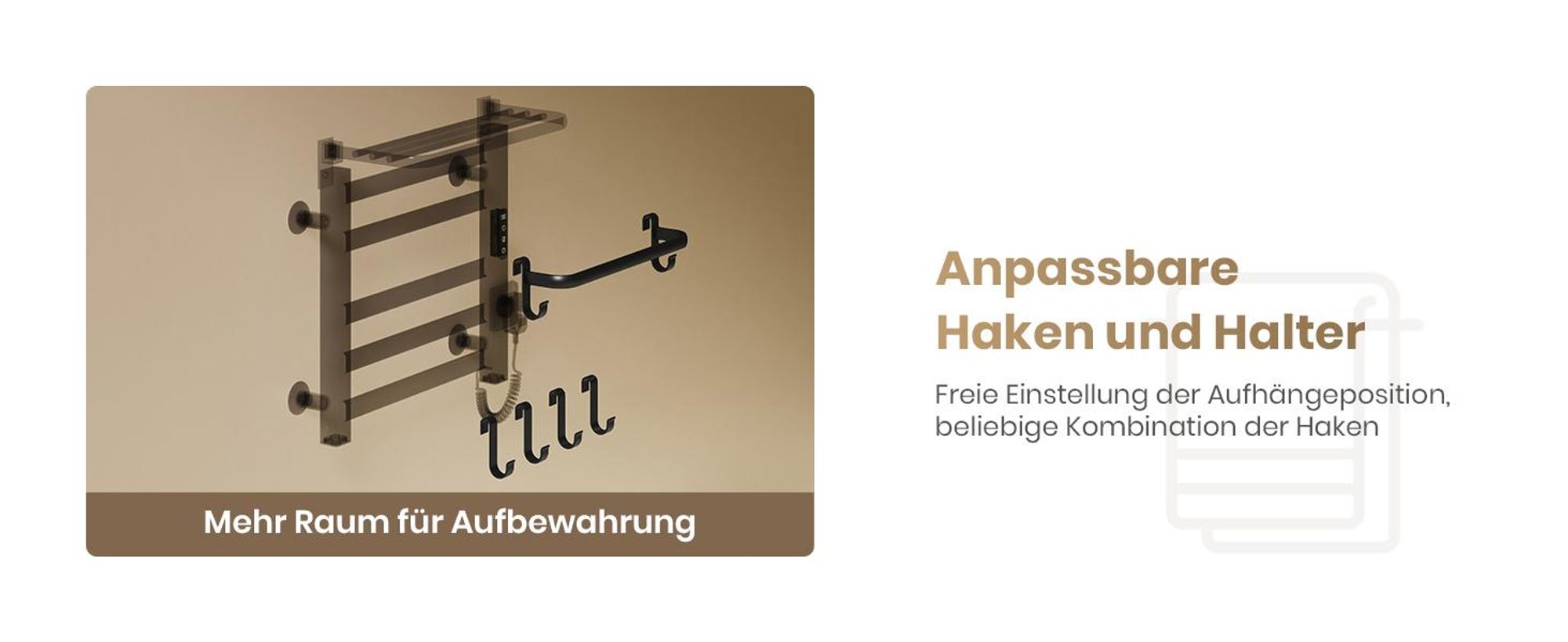 EMKE Handtuchwärmer Elektrisch WIFI Handtuchtrockner Doppelreihe Flachrohr mit Ablage & Haken 500x500mm 140W Tuya Alexa Schwarz Matt