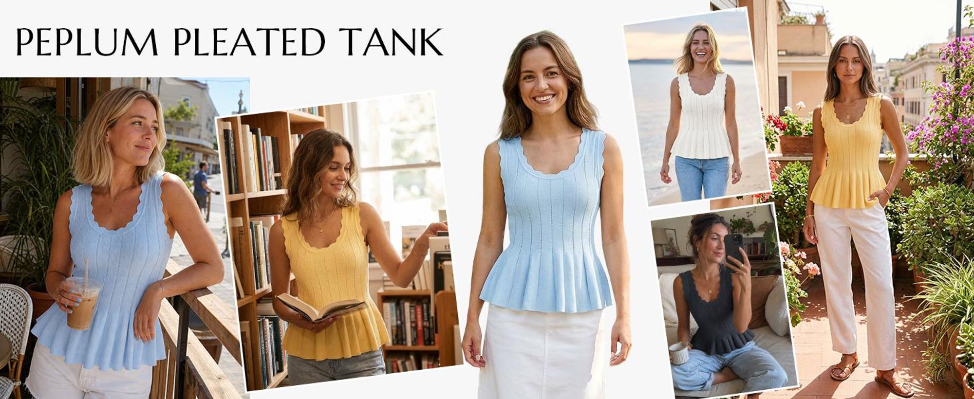 Damen-Tanktops mit Peplum-Schößchen,taillierte,gerippte Strickblusen mit Rundhalsausschnitt,Sommer-Strickweste