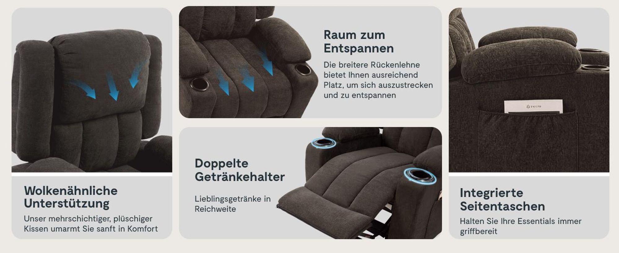 FLEXISPOT XL6 Elektrischer Massagesessel mit Aufstehhilfe, Heizfunktion, USB-Anschluss&Decke, 105°-165° verstellbar, belastbar bis 200 kg (Dunkelgrau)