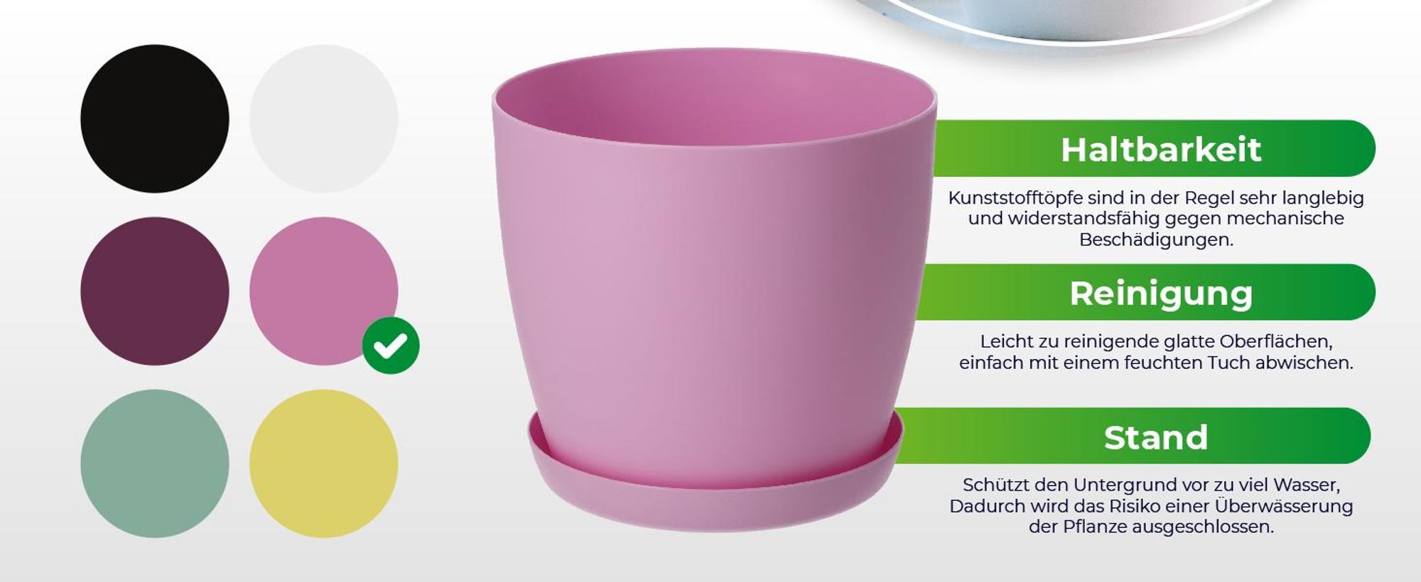KADAX Matte Blumentopf "Agen", Pflanzkübel mit Untersetzer, Rosa, 25 cm