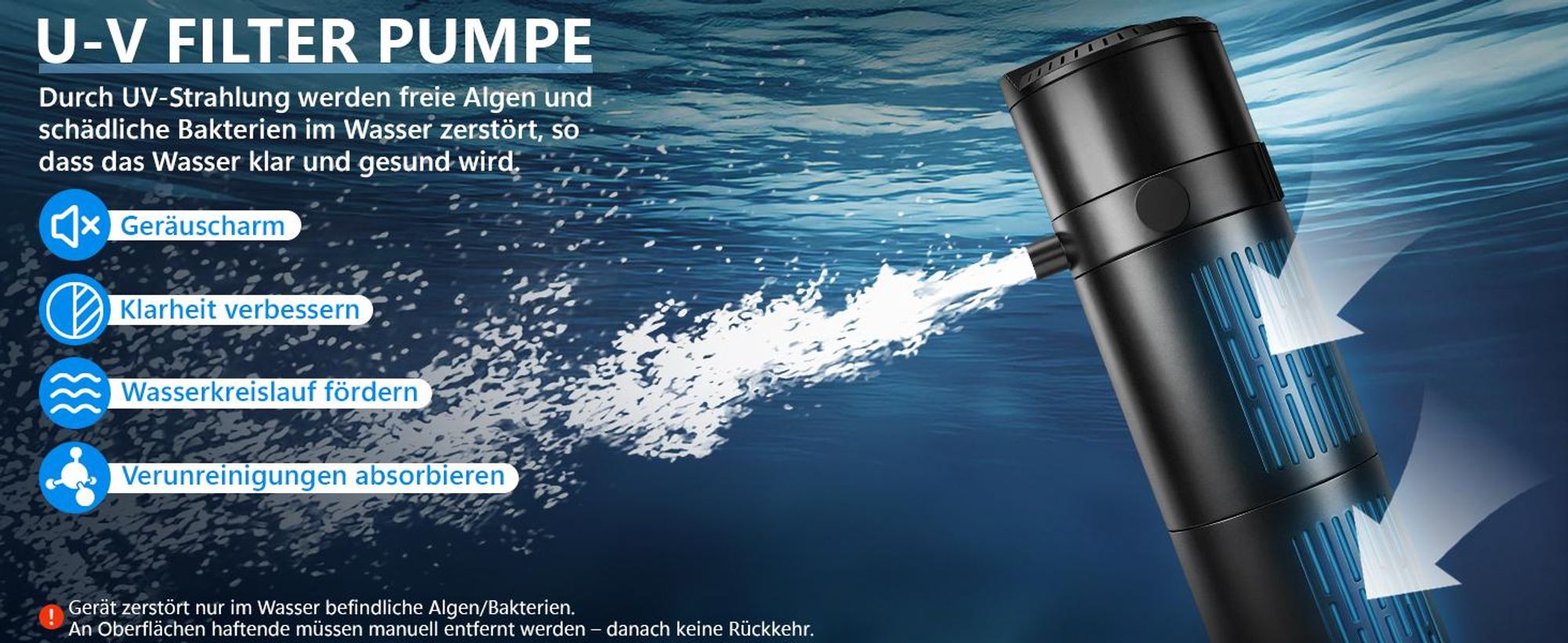 4 IN 1 Aquarium Filter 800L/H mit UVC Klärer Aquarium Innenfilter 12W U-V filterpumpe Aquariumfilter für 150-300L für Süß Salzwasser Aquarien
