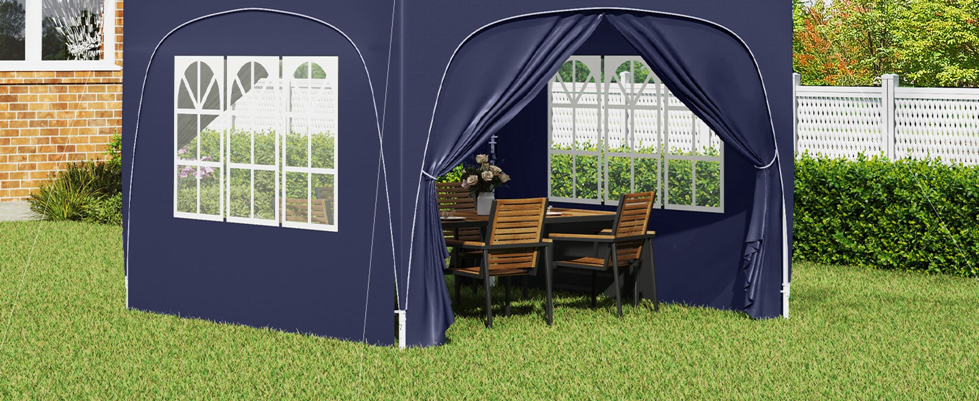 Outsunny Pavillon 3x3m, wasserabweisend Stabil Winterfest Pop-up Faltpavillon, UV Schutz 50+, Faltbar Partyzelt Gartenzelt mit 4 Seitenteilen Tasche Gartenpavillon für Camping Garten, Dunkelblau