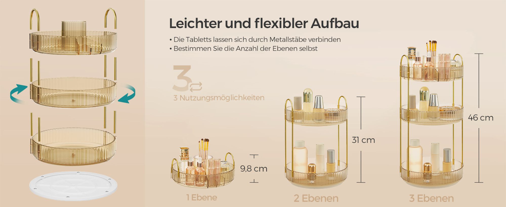 SONGMICS Make-up Organizer drehbar, Kosmetik-Organizer, Kosmetik Aufbewahrung,Geschenkidee