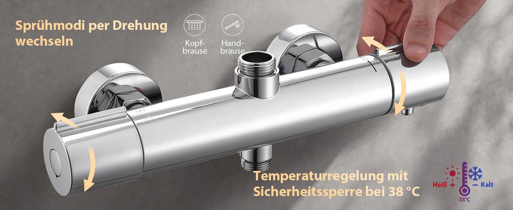 Homelody Duschsystem Thermostat Duschset Chrom 12" Regendusche 6 Funktionen Handbrause SUS304 Edelstahl Kopfbrause, 38°C Verbrühschutz