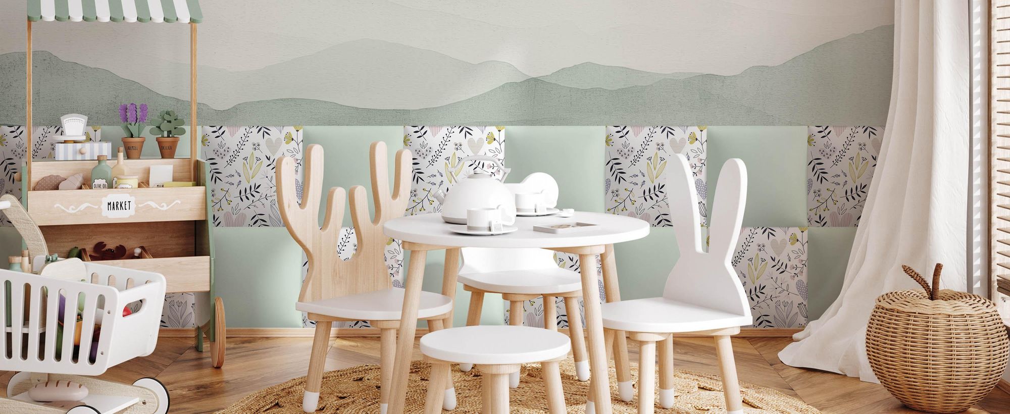 Muralo Gepolstertes Wandpaneel mit Aufdruck für Kinder POLSTERPANEEL 30x30 Wandpolster Bagger Traktoren Skandinavischer Stil Wanddeko für Kinderzimmer