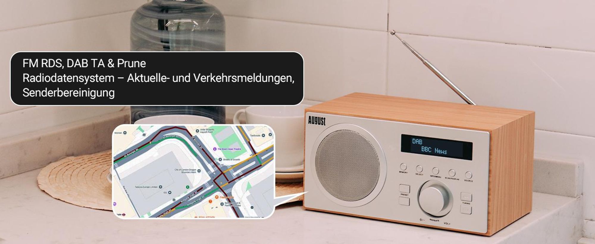 DAB+/FM Radio mit Bluetooth digitales Küchenradio mit Holzgehäuse - August MB420
