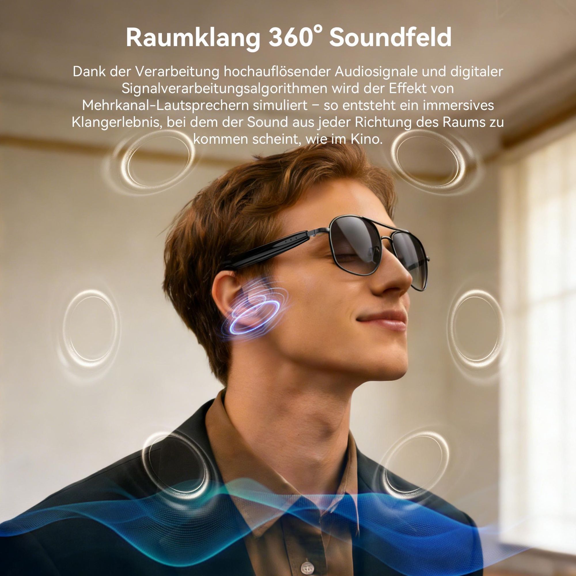 Blackview D1 Pro Smartbrille Bluetooth 6.0, 360° Raumklang, KI-Sprachsteuerung, IP54 Wasserfest, 6 Std. Musik, Leichte Metallbrille mit UV-Schutz