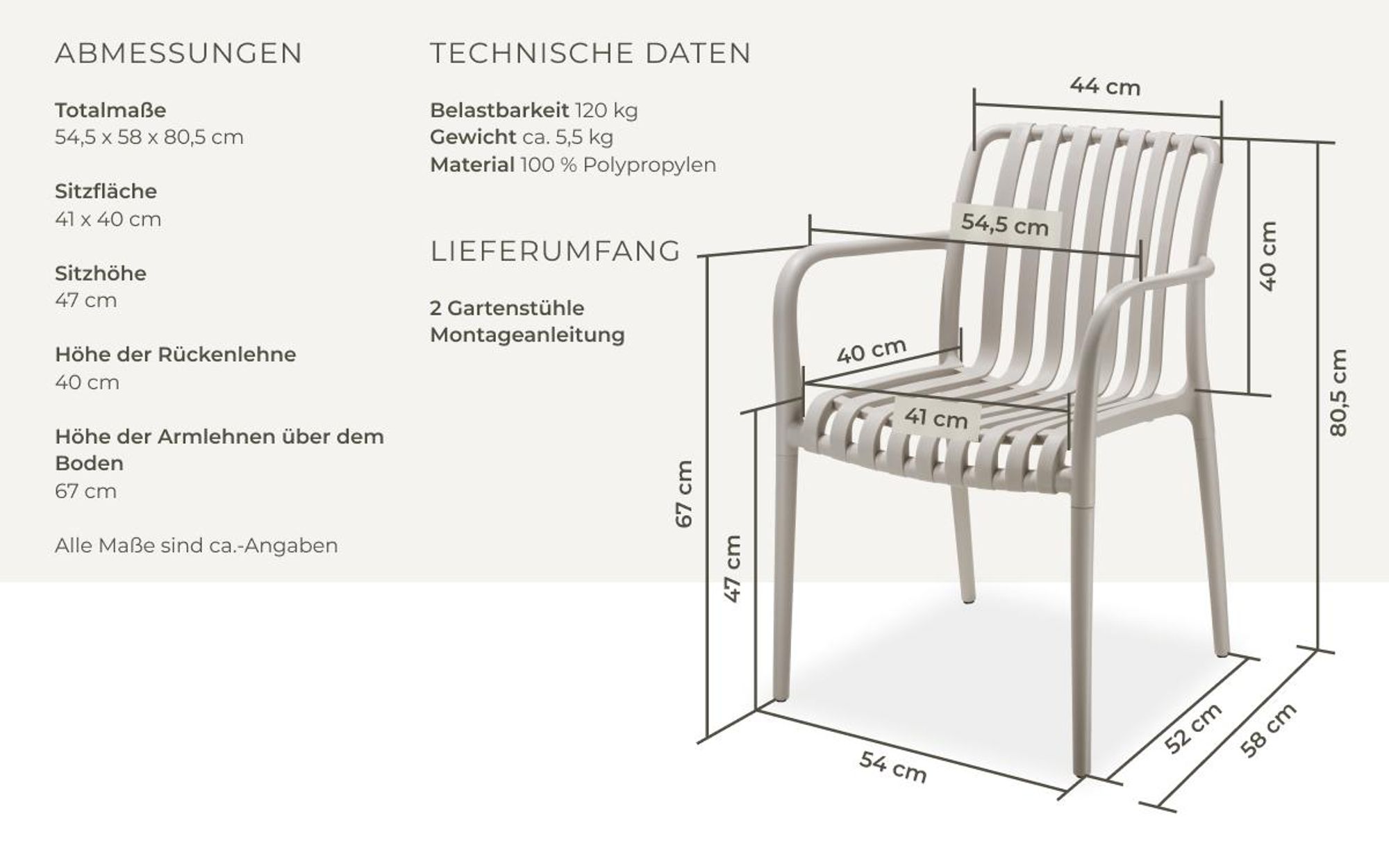 tectake® Gartenstühle Alcudia, wetterfest, stapelbar