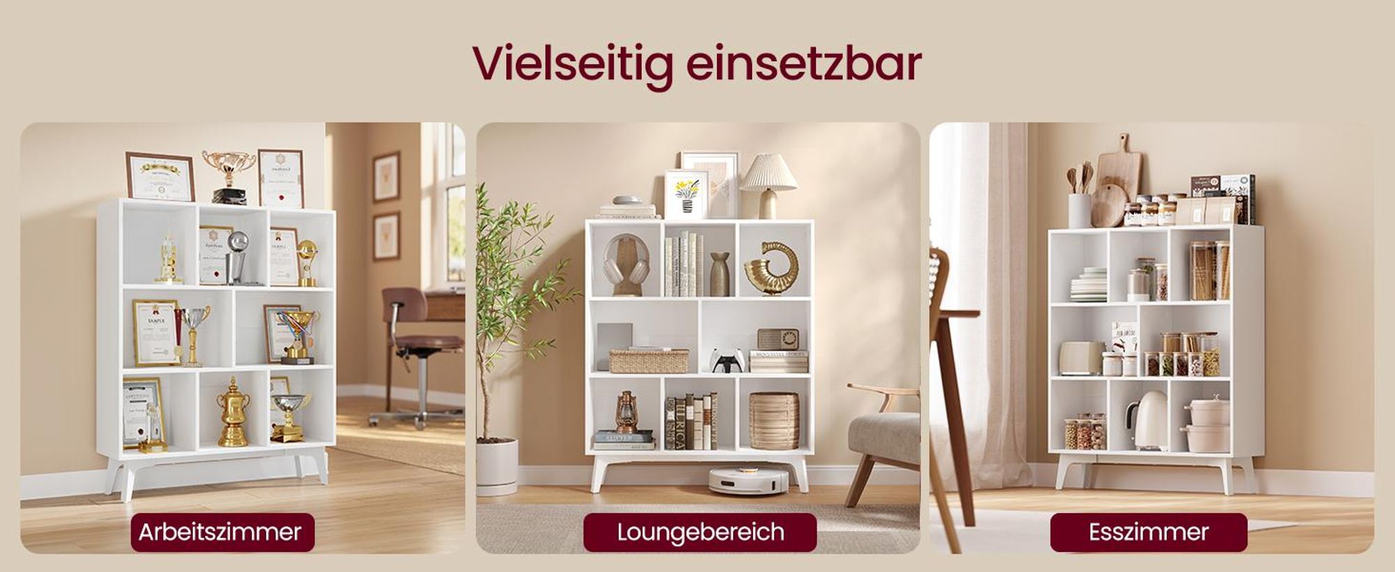 VASAGLE Bücherregal Standregal mit 8 Fächern Holzregal Mid-Century Modern 90 x 24 x 107,4 cm Weiß