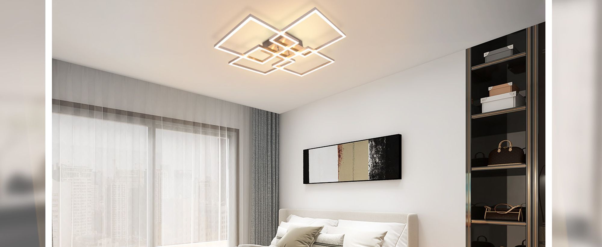 ZMH Deckenlampe LED Deckenleuchte Wohnzimmer 64CM Wohnzimmerlampe Modern Dimmbar mit Fernbedienung 36W Silber Schlafzimmer Deckenbeleuchtung Rechteckig Design Küchenlampe für Esszimmer Küche