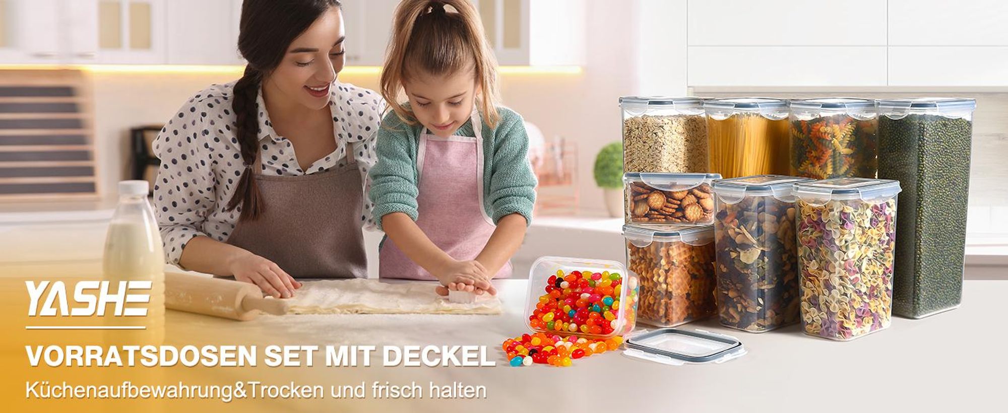 YASHE 16 Stück Vorratsdosen mit Deckel, Luftdicht Vorratsdosen Set, Kunststoff B
