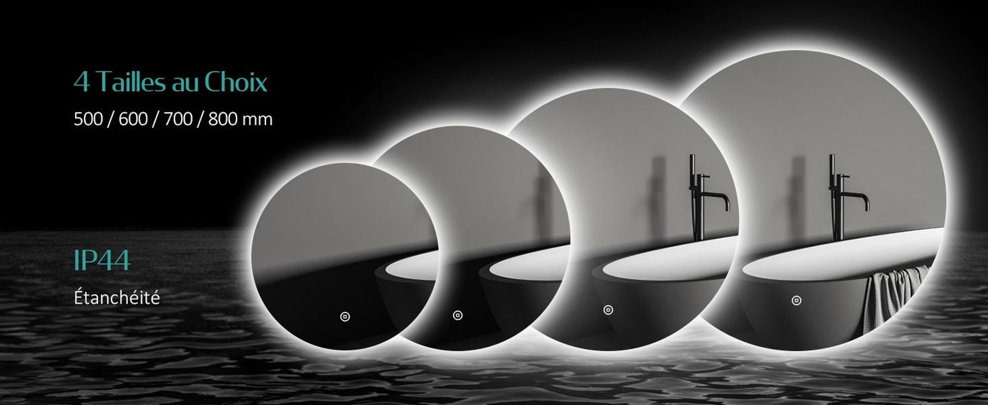 Miroir de salle de bain LED EMKE rond 60 cm Miroir LED Miroir de salle de bain avec éclairage Miroir lumineux blanc froid Miroir mural avec interrupteur tactile IP44 Économie d'énergie