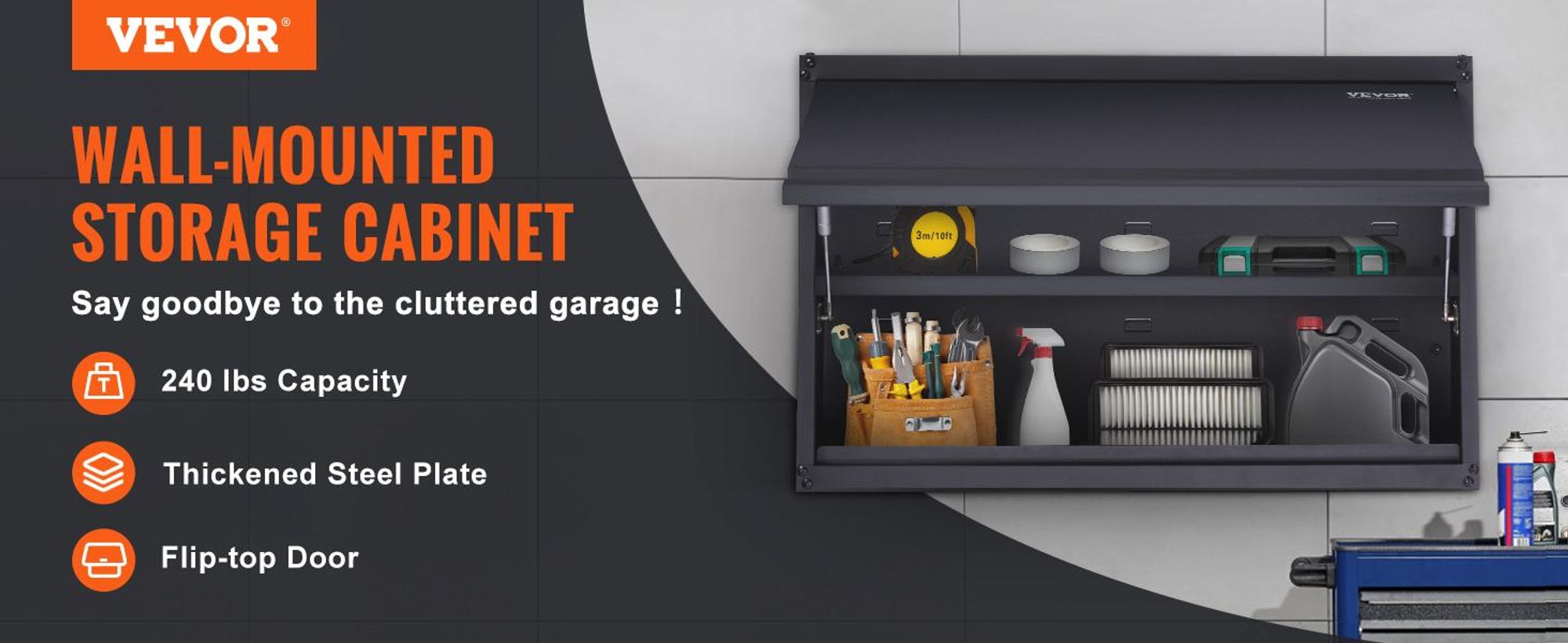 VEVOR Werkstatt Wandschrank 77 x 31,8 x 50 cm Hängeschrank 108 kg Gesamtkapazität (2 Regale) Werkstattschrank aus 0,6 mm dickem SPCC-Stahlplatte Ideal als Vorratsschrank, Werkzeugschrank, Büroschrank