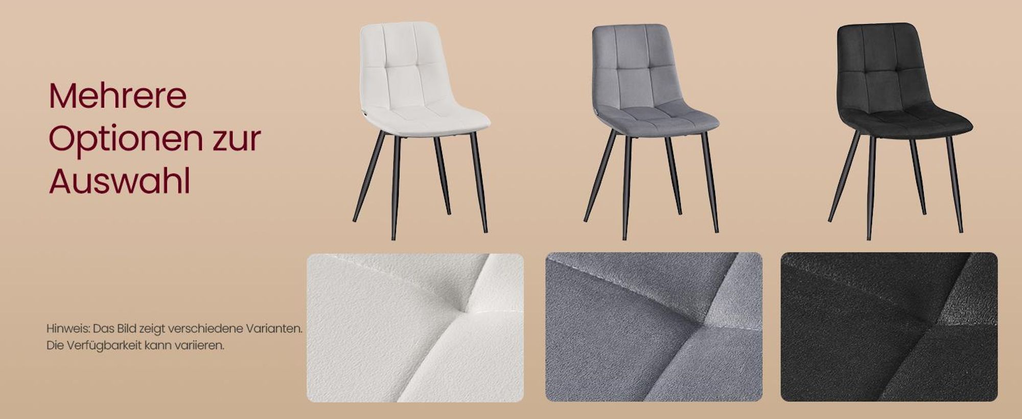 Küchenstühle gepolstert, Esszimmerstühle Samt, moderner Sessel mit verstellbaren Füßen, für Wohnzimmer, 6er Set, grau