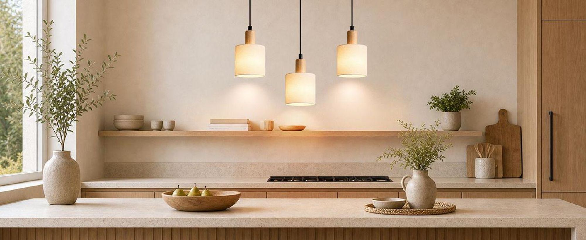 ZMH Pendelleuchte mit Stoffschirm 3 Flammig Holz Esstischlampe Vintage Hängeleuchte E14 Hängelampe für Wohnzimmer Restaurant Schlafzimmer Küche Weiß