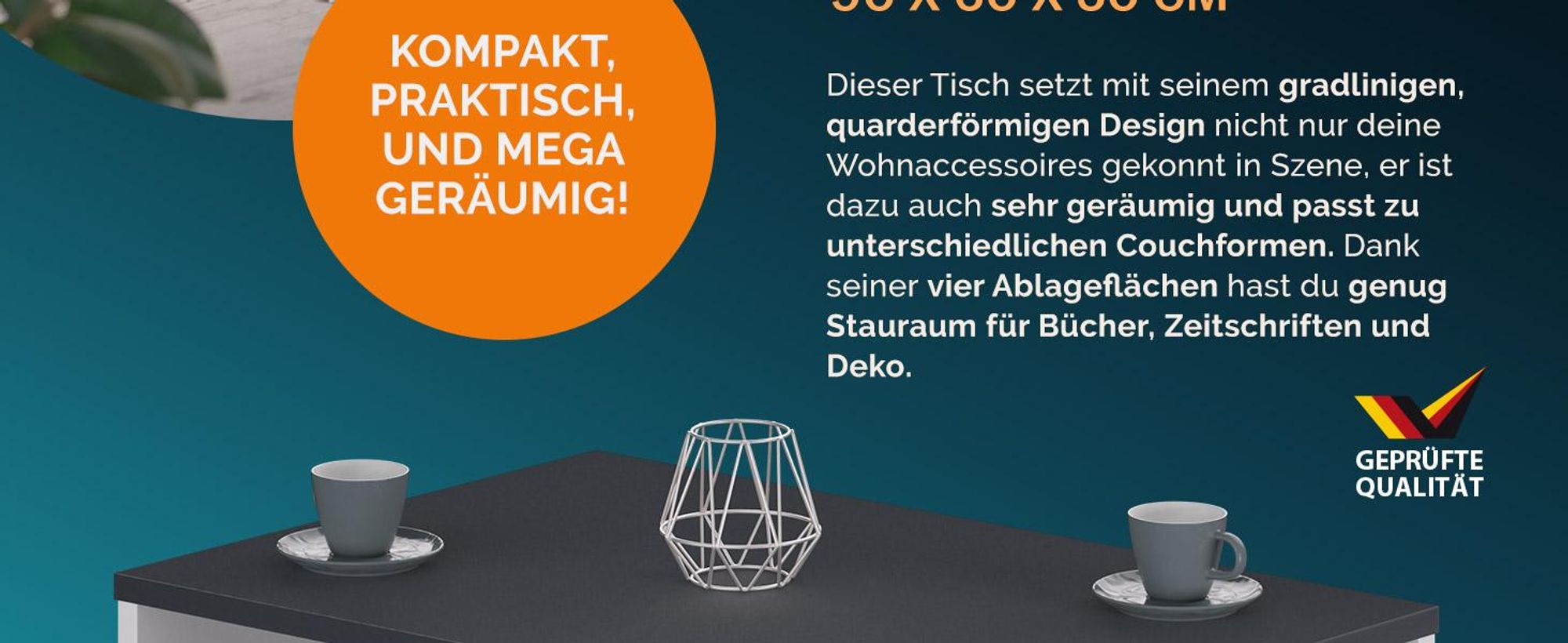 CASARIA Couchtisch mit Stauraum Weiß Anthrazit