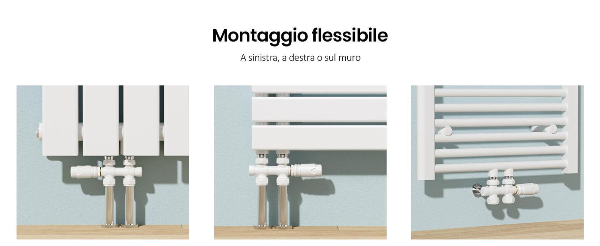 S'AFIELINA Set di raccordi per radiatori Set multiblock per radiatori 15mm/16mm, bianco, ottone, filettatura G 1/2", per montaggio ad angolo e forma diritta