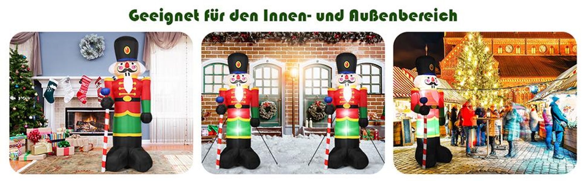 COSTWAY 240cm Nussknacker-Soldat aufblasbar, Weihnachtsmann Soldat, Weihnachtsdekoration mit 3 LED-Leuchten, Gebläse und Sandsäcke