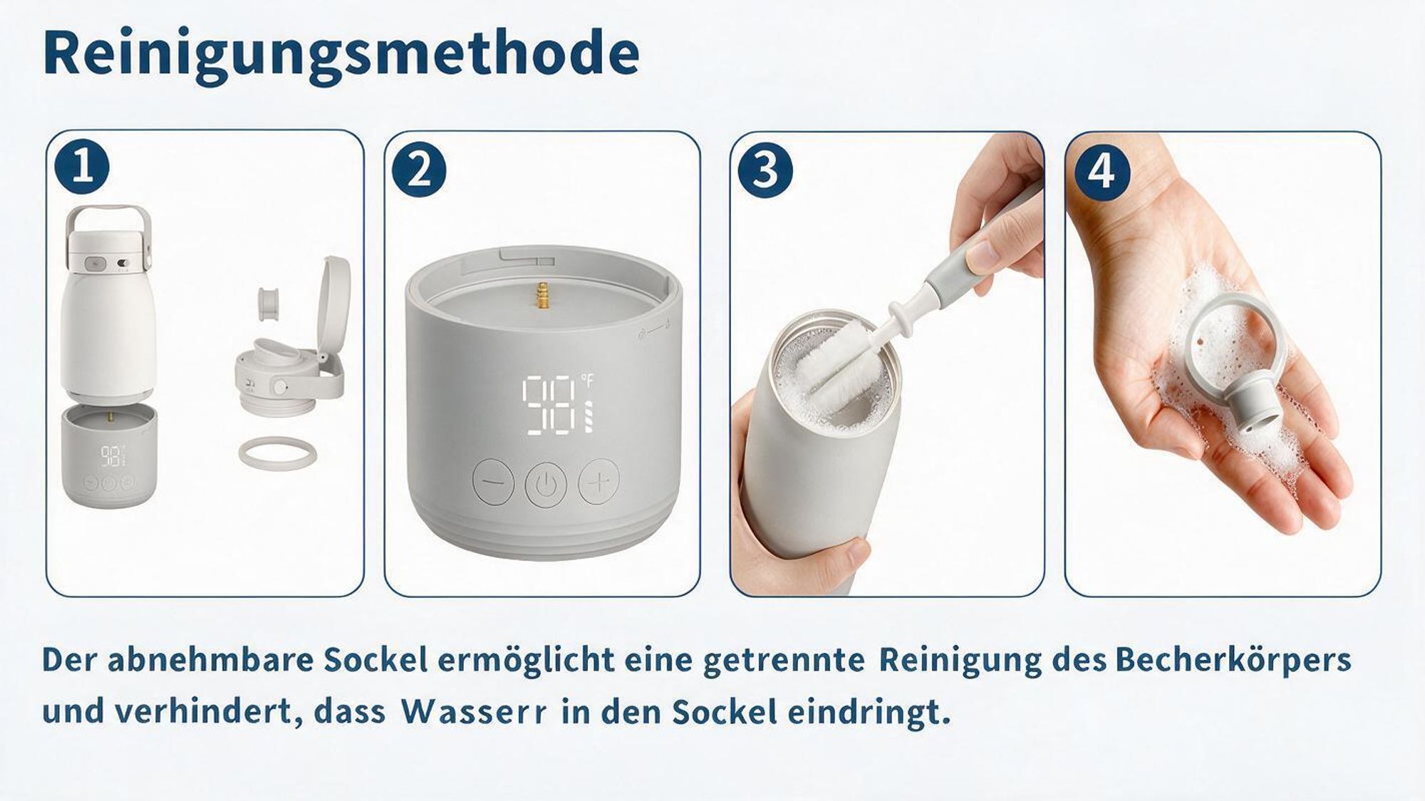 Tragbarer Babyflaschenwärmer für unterwegs, Flaschenwärmmit baby 500 ml 12800 mAh Akku, 2 Minuten bis 37°C, ±1°C LED Display, USB-C, IPX7