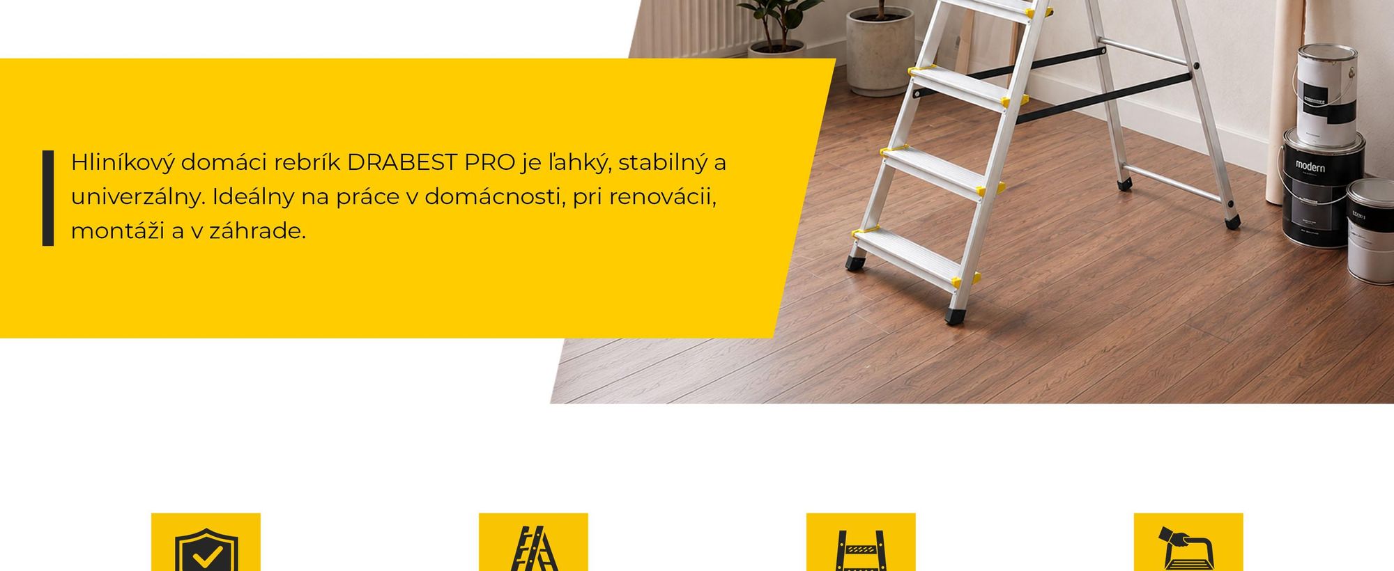 DRABEST | Rebrík - Viacúčelový rebrík - Hliníkový rebrík - PRO 6-stupňový - s policou - do 150 kg