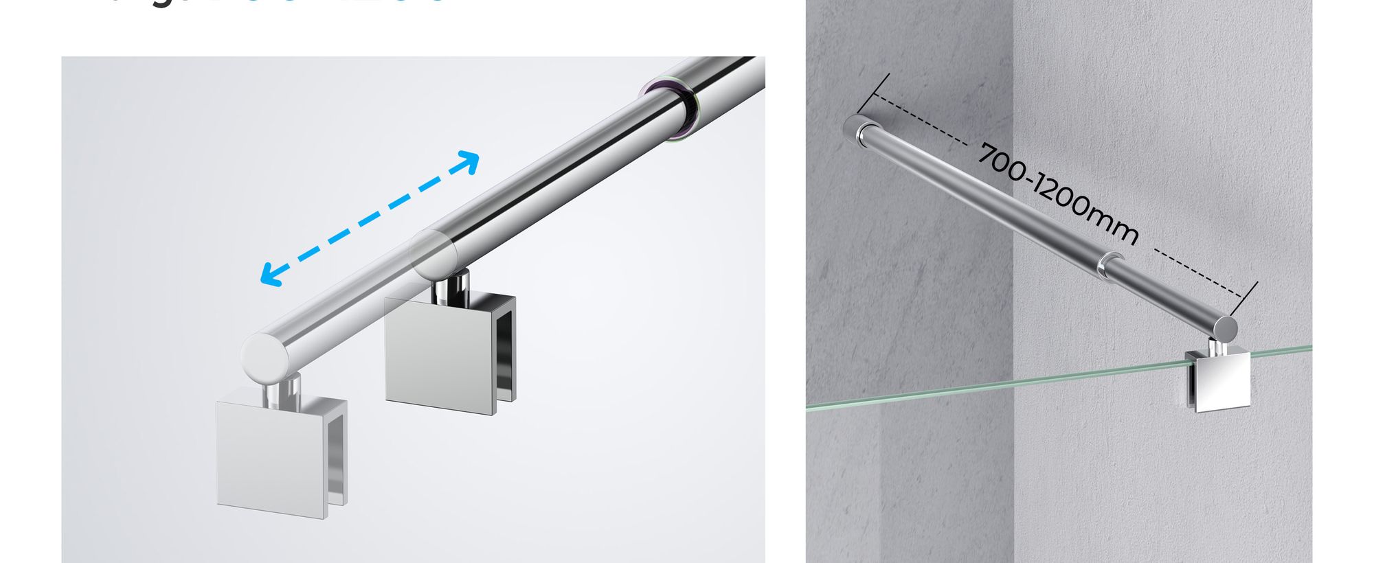 Heilmetz Stabilisator Haltestange Duschwände Stabilisierungsstange Rund Edelstahl Teleskopstange 70-120cm für 8-10mm Walk in Duschwände Stützstange