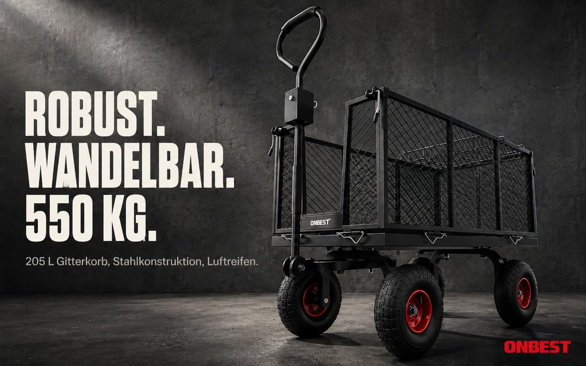 ONBEST Gitter Transportwagen | bis 550 kg | belastbar | 205L | klappbar | Wasserabweisende Innentasche