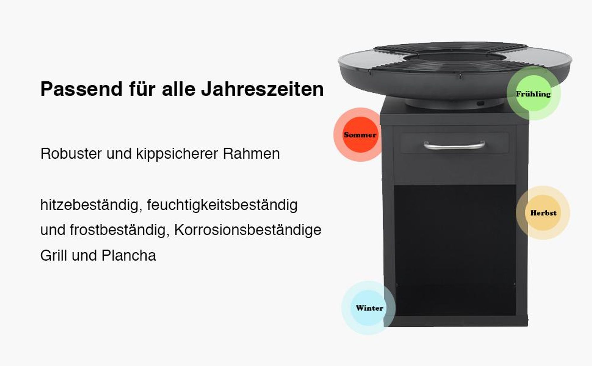 Balioutdoors Grillstation Feuerschale 80x92cm mit Ascheschublade, verchromtem Grillrost & Grillplatte