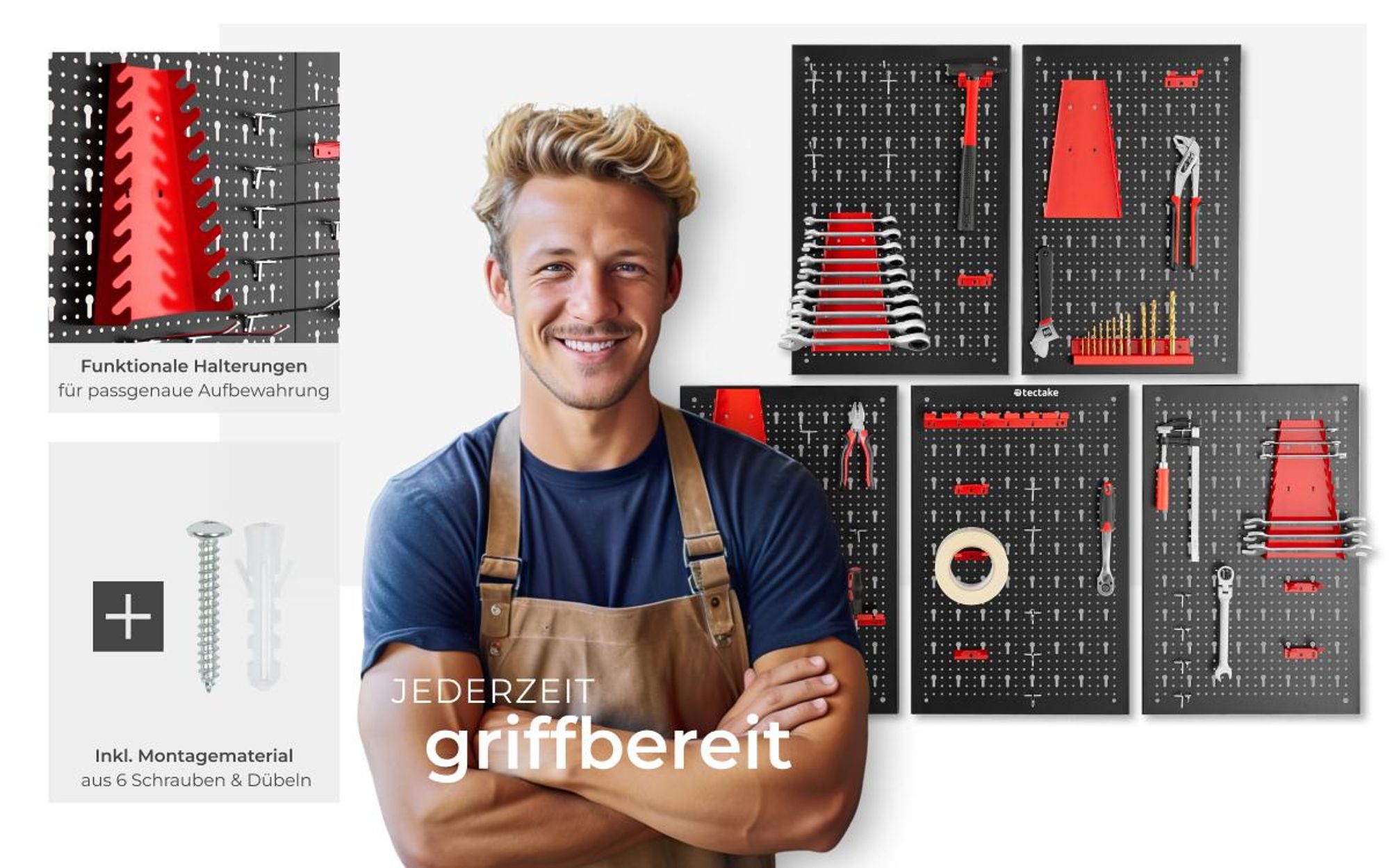 tectake® Werkzeuglochwand Jonah fünfteilig Belastbarkeit 4 kg pro Platte