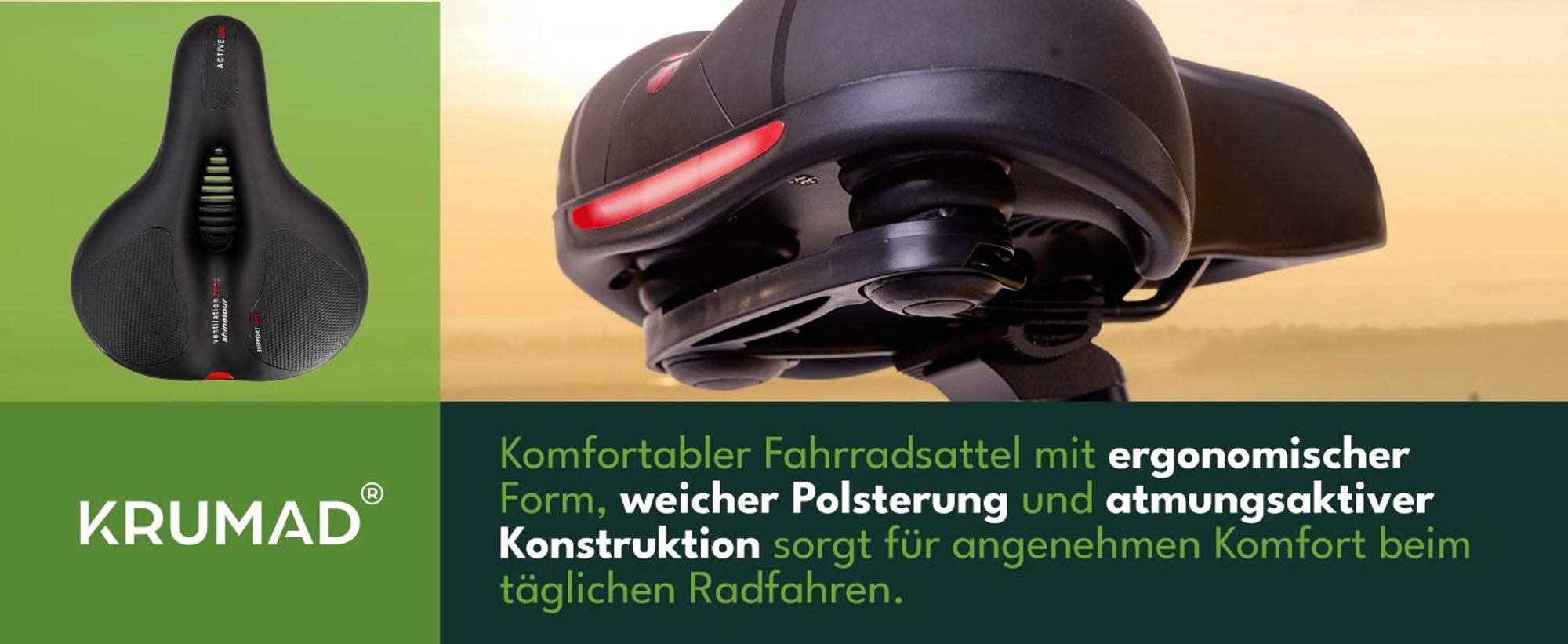 KRUMAD Fahrradsattel mit Federung, Komfort Fahrradsattel, gepolstert, 26 x 21,5 cm, PU, Schaumstoff, Kohlenstoffstahl, für City & Trekking