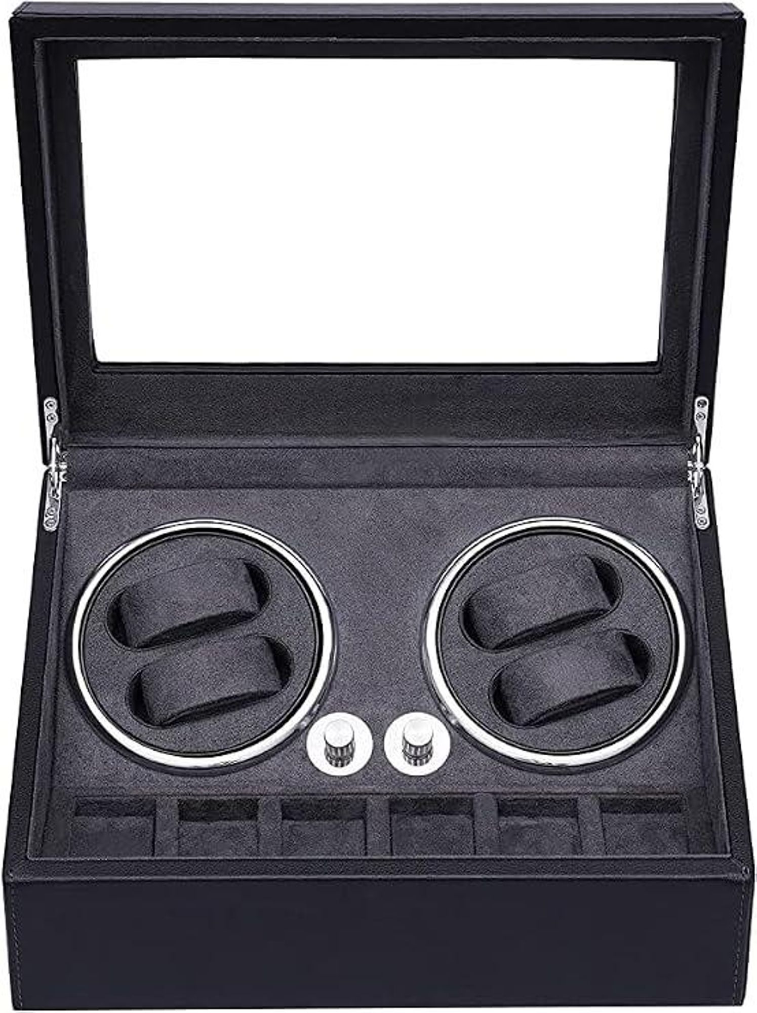 Olvy horlogewinder voor 4 horloges, met LED-verlichting, horlogewindervak, voorzien van een extreem stille Mabuchi motor, flexibele horlogekussens, horlogewinder