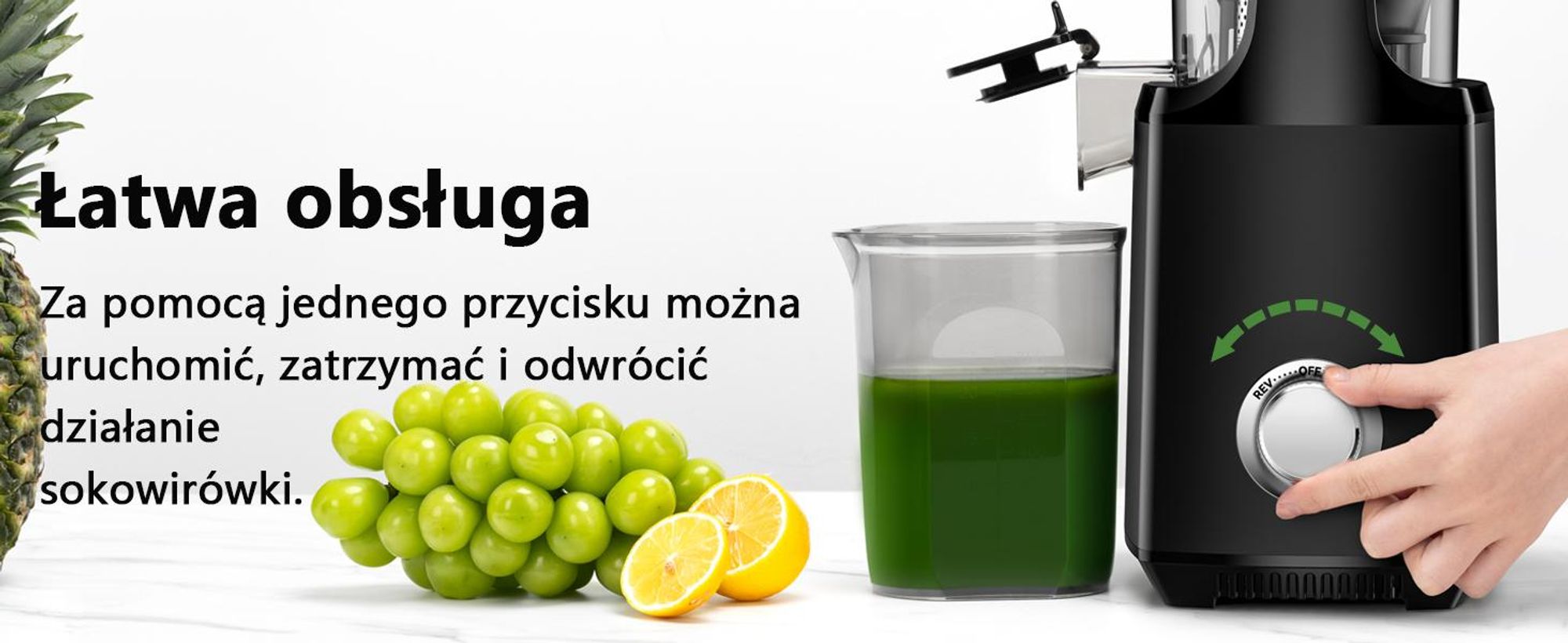 Wyciskarka wolnoobrotowa LINKChef SJ-052-EU-BL, pojemność 1,8 l, odpowiednia do warzyw i owoców, wyposażona w potrójny system filtracji, czarna