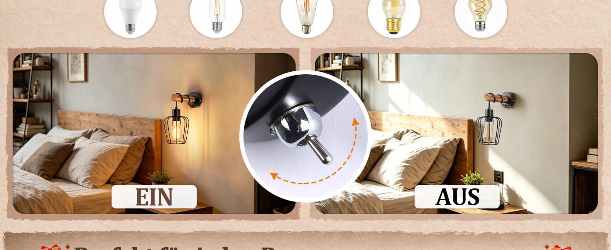 ZMH vnútorná drevená nástenná lampa jednosvetlá s vypínačom E27 kovový čierny nástenný reflektor spot pre spálňu obývačku chodbu a kaviareň