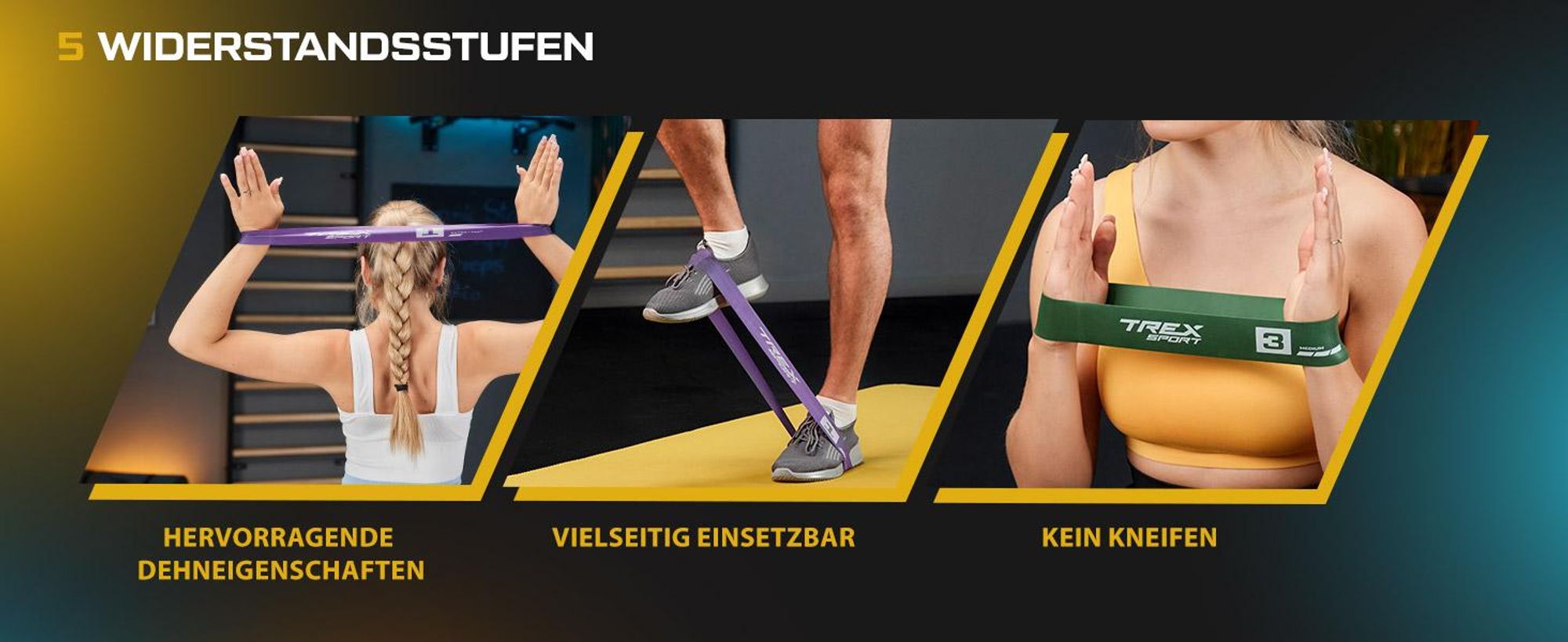 TREX SPORT Gymnastikband 5 Stück Set TX-065RBC Widerstandsband | Fitnessband 100% Latex, 1-18 kg, robust, elastisch | Resistance Band Mehrfarbig