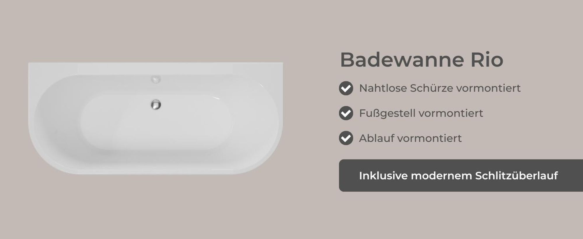 Schulte Badewanne 170x75 cm, Acryl, Komplettset mit vormontierter Schürze, Fußgestell und Ablauf- und Überlauf-Garnitur, Modell: Rio, Weiß glänzend