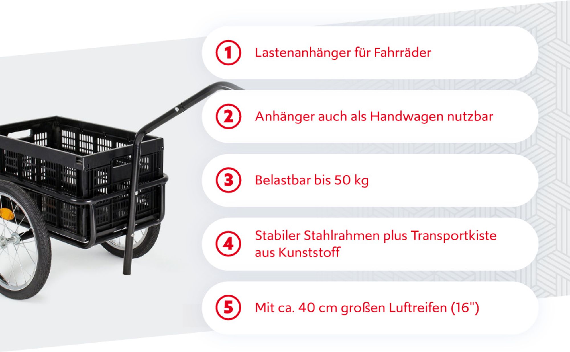 Wiltec Fahrrad Lastenanhänger 145x57,5x73 cm bis 50 kg, Fahrradanhänger mit Transportkiste, Schnellkupplung und Luftreifen, Handwagen Anhänger für Fahrrad
