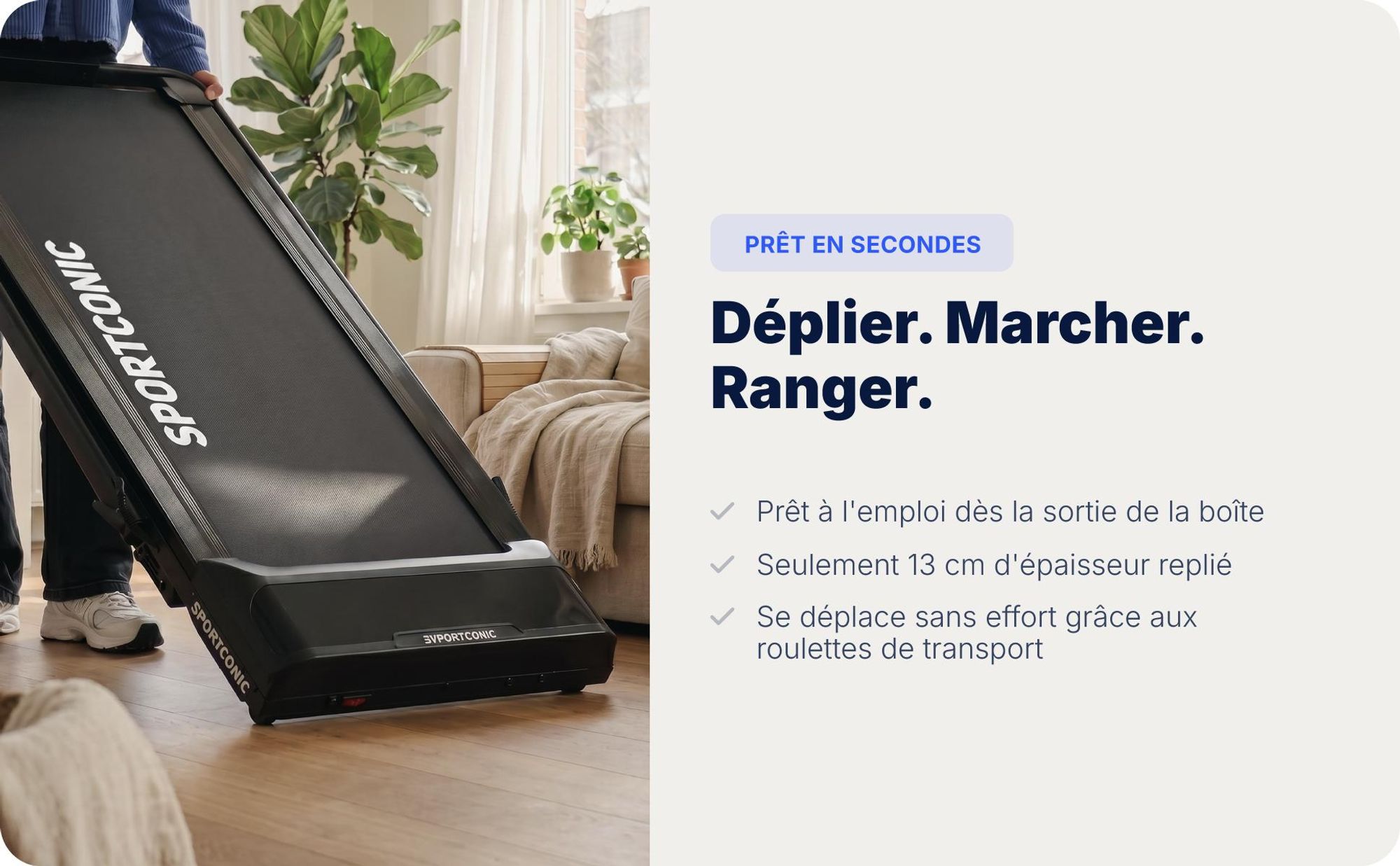 Sportconic Tapis de Course Électrique 12 km/h, Walking Pad Pliable Maison Bureau, Inclinaison 9%, Écran LED, Support Tablette