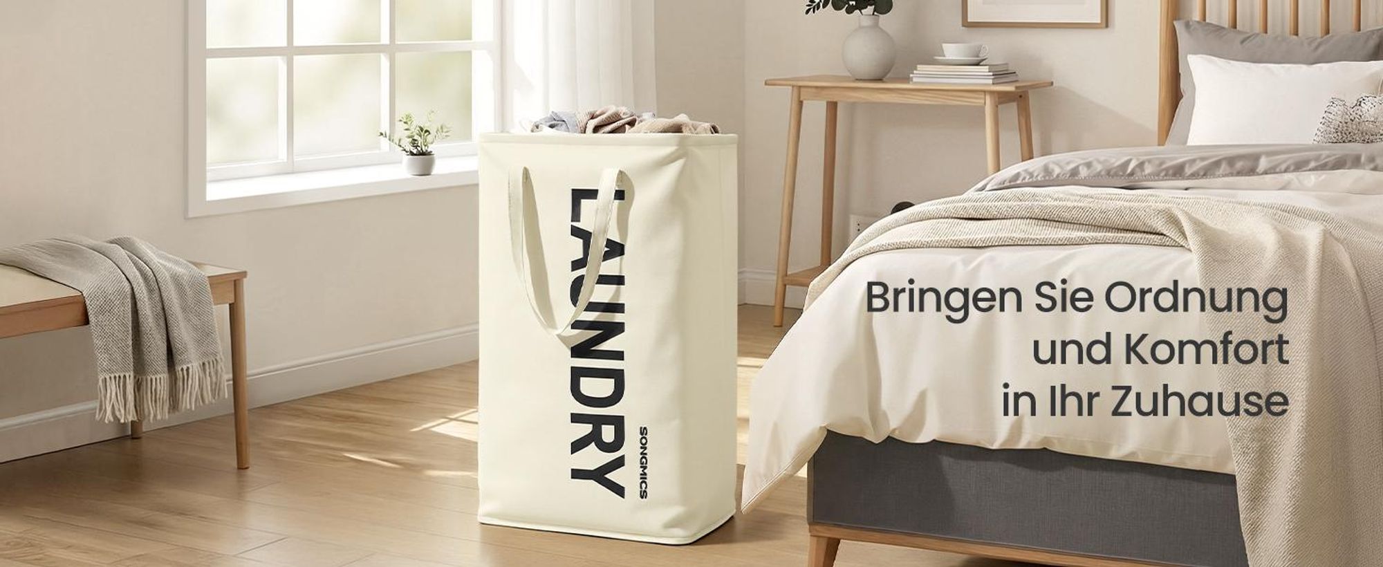 SONGMICS Wäschekorb, 80 L, Wäschesammler faltbar, Aufbewahrungskorb, mit Henkel, Wäschesack, wasserabweisend, für Waschküche, Schlafzimmer