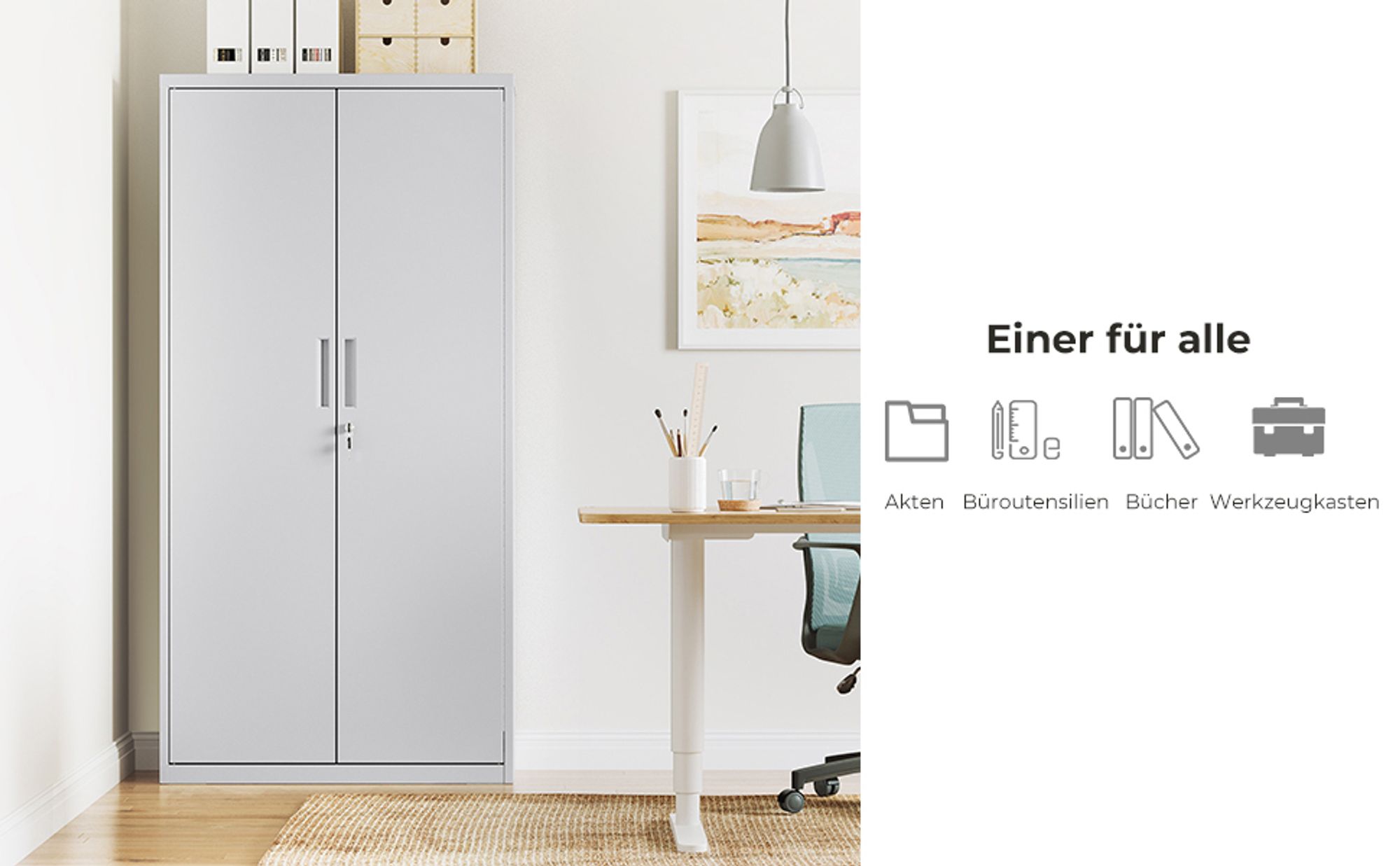 SONGMICS Aktenschrank mit 2 Türen, Büroschrank Office , Aufbewahrungsschrank aus Stahl, Metallschrank abschließbar 5 Ebenen, für Garage, Arbeitszimmer, stabil, grau OMC015G01