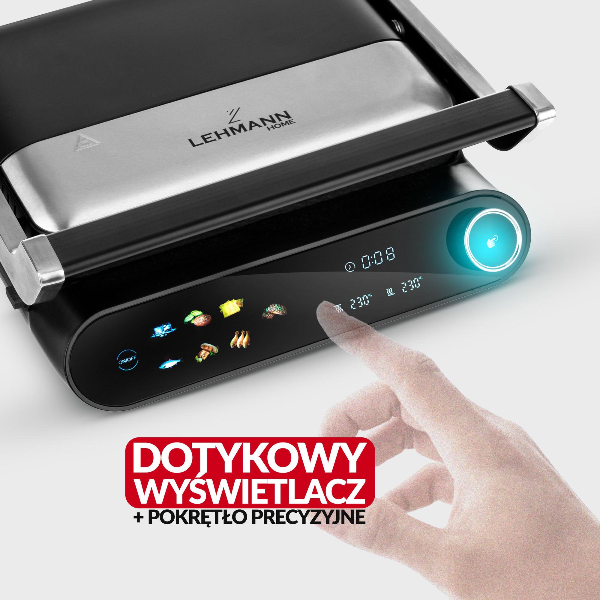 Grill elektryczny LEHMANN ROTTI, opiekacz do Panini, tostów, steków 2200W + programator czasu i temperatury 90 - 230℃, rozkładany, Lehmann LHOEG-2229