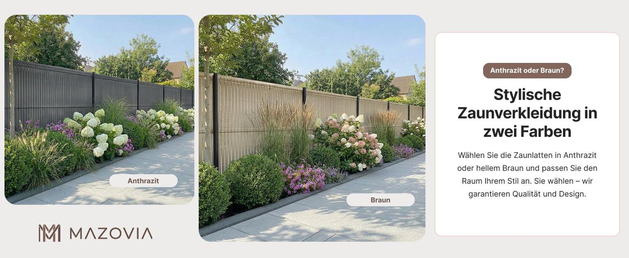 Sichtschutz Garten Kunststoff, PVC, Mazovia 153x250 cm Grau, Wetterfest und UV-beständig, Ganzjähre Modern Sichtschutz für Gartenzaun, Sturmfest Zaun