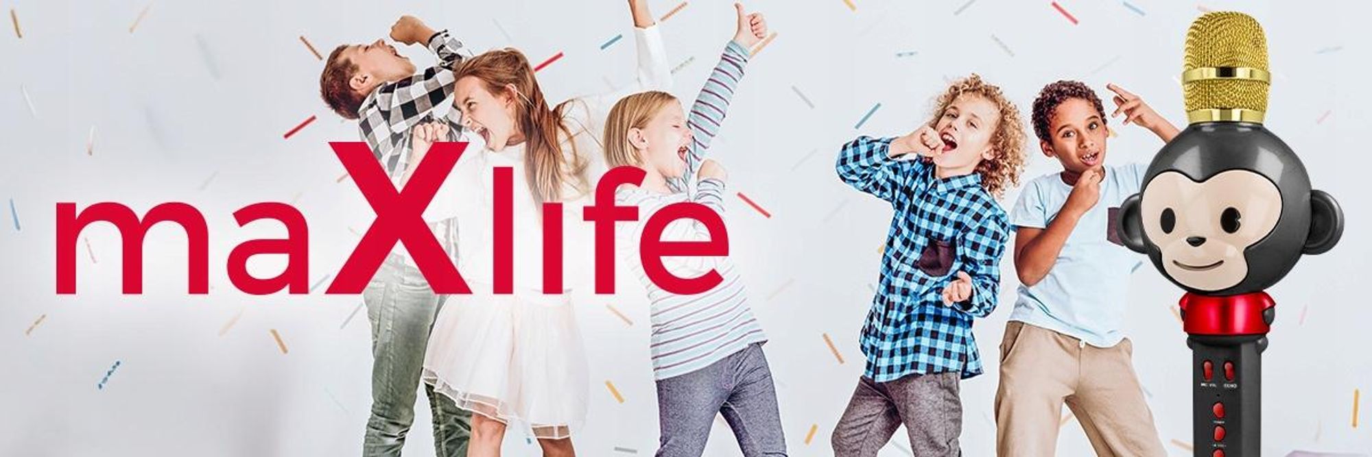 Maxlife, microfono karaoke Bluetooth per bambini, altoparlante integrato, nero