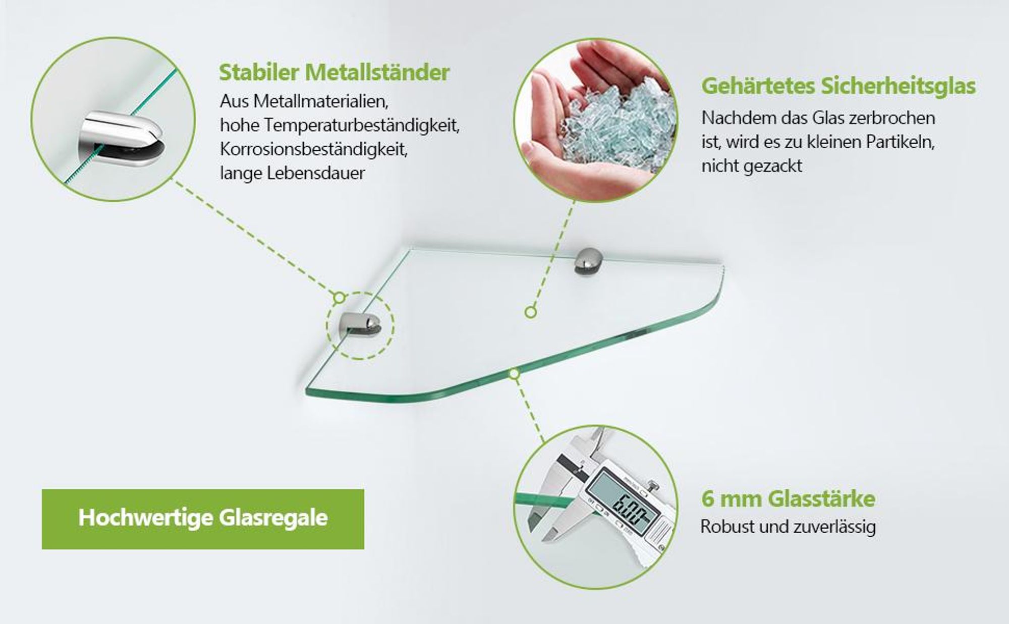 S'AFIELINA Glasregal Duschablage Glas Eckregal 6mm Hartglas Glasablage Dusche Glas Ablage für Badezimmer Dusche Ablage 230 x 230 mm,1 Stück