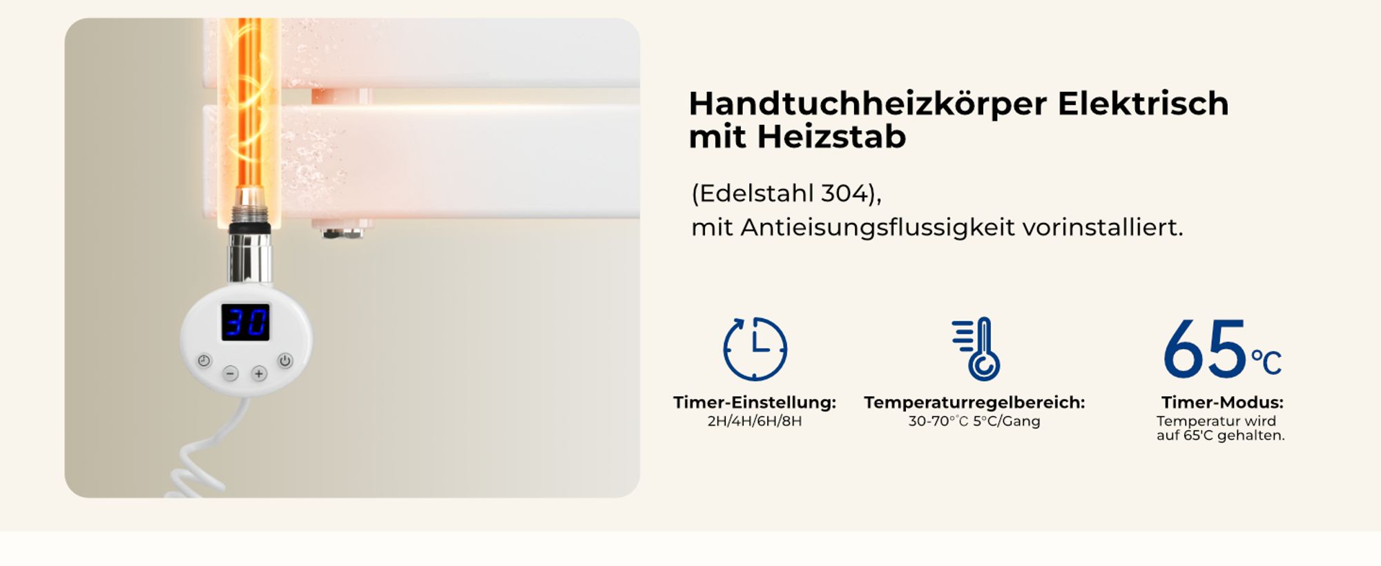 Heilmetz Badheizkörper 140x40cm 600W Handtuchtrockner Elektrischer Handtuchheizkörper Weiß Handtuchwärmer mit Thermostat