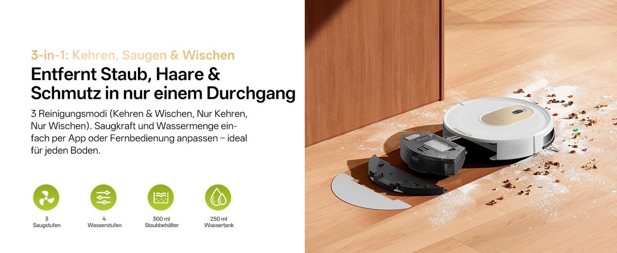 Nass-Trocken-Saugroboter Vactidy W8 Saugroboter mit wischfunktion,3-in-1,Smarte Gyro-Navigation